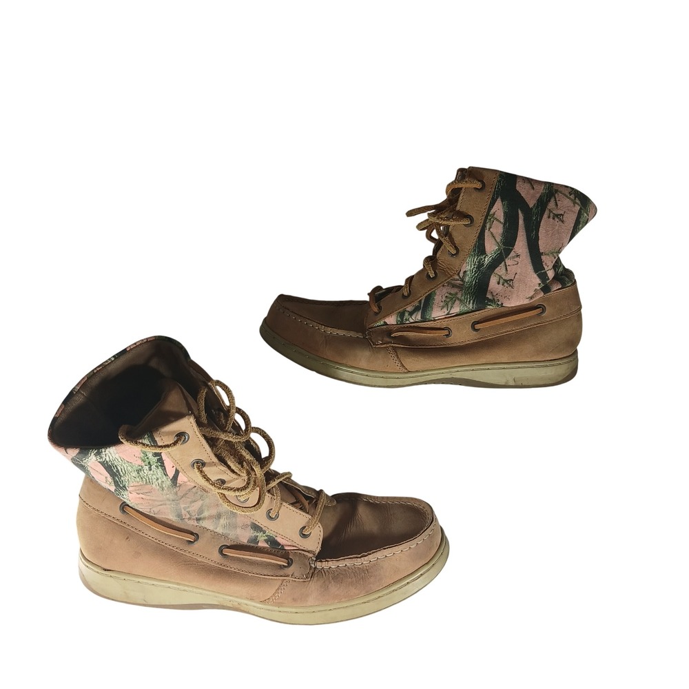 Maui Island Moc Toe Boots Size 9W Tan Pink Camo Leather Gorpcore 99316